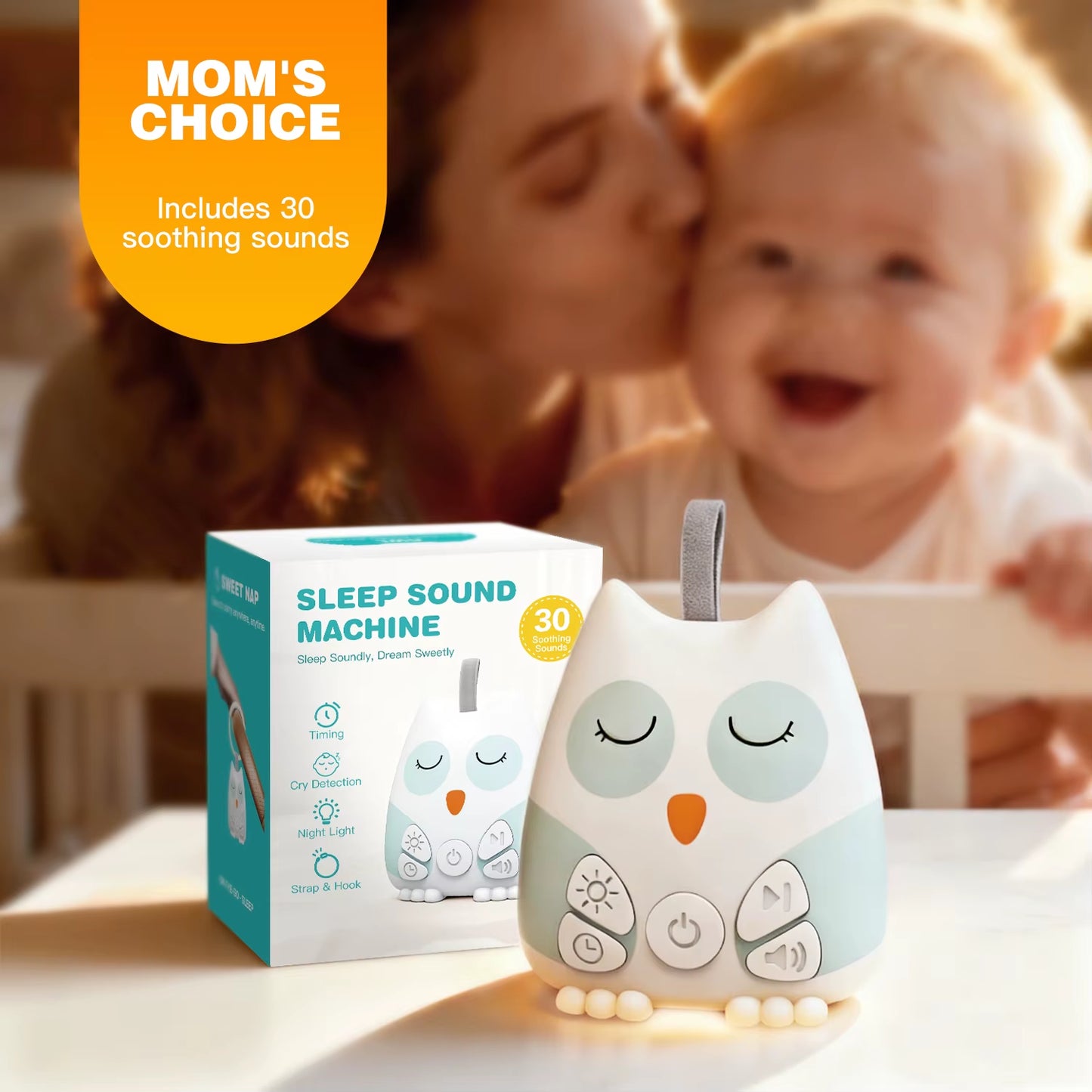 Lulliva™ Owl White Noise Sound Machine – 30 Soothing Sounds & Night Light