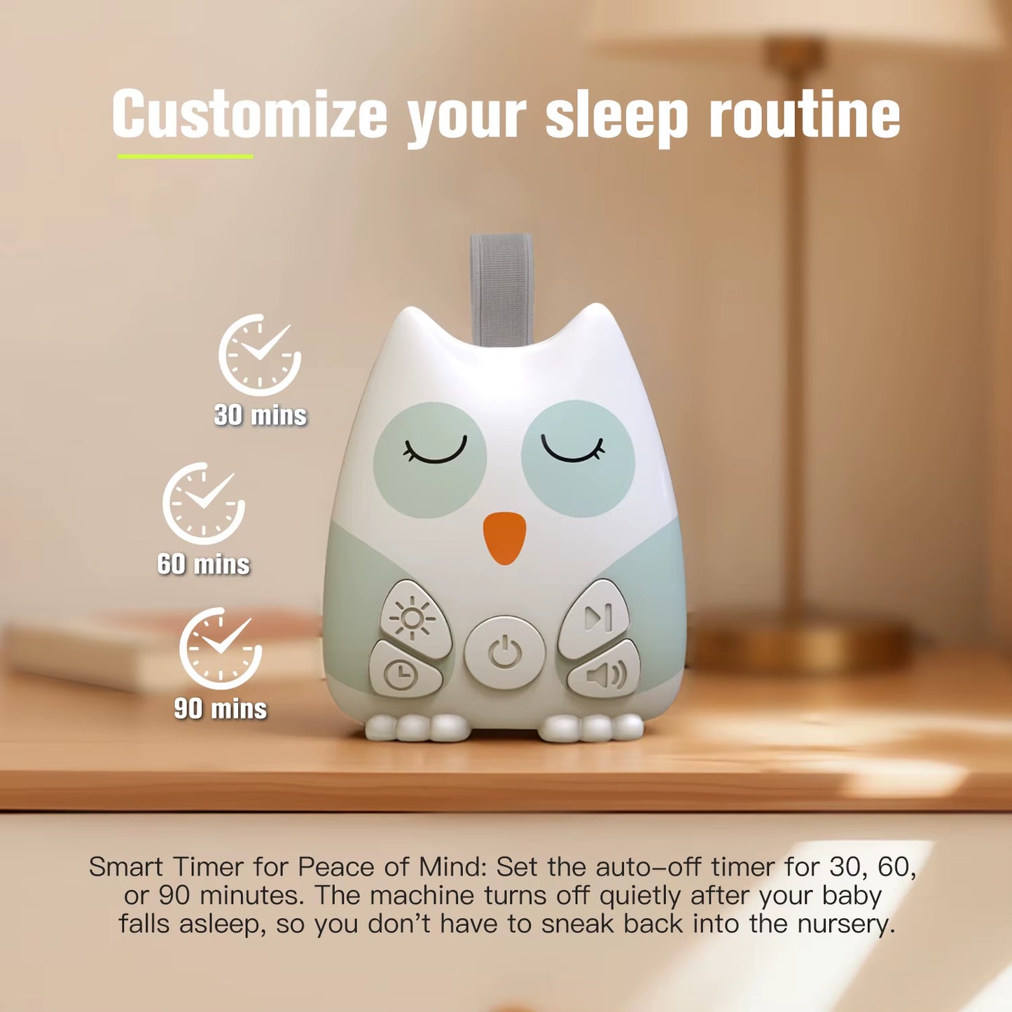 Lulliva™ Owl White Noise Sound Machine – 30 Soothing Sounds & Night Light